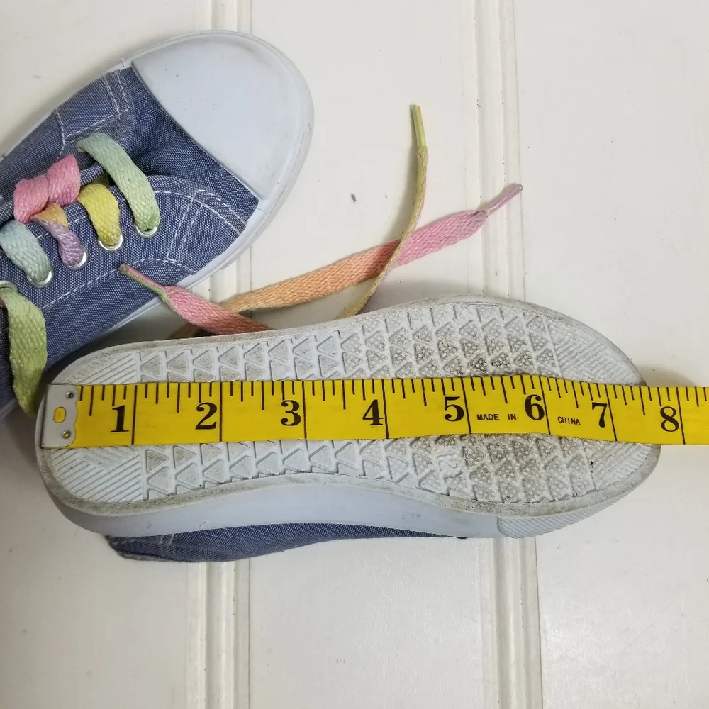 Bobbie Brooks Sneakers Girls 12 Canvas Rainbow Lace Up Lightweight Blue Casual
